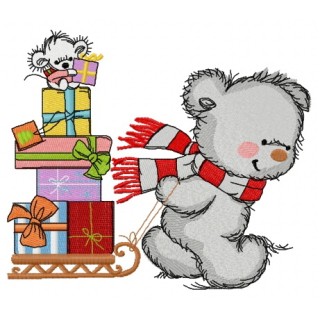 Bear in a warm striped scarf 2 embroidery design - Embroidery Design