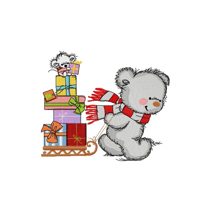 Bear in a warm striped scarf 2 embroidery design - Embroidery Design