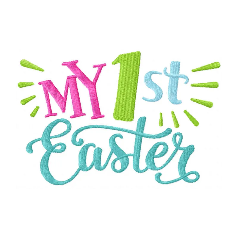 My First Easter embroidery design featuring cheerful motifs, perfect for stitching on baby onesies or towels.