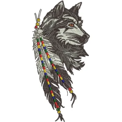 Tribal wolf 2 embroidery design showcasing a detailed wolf motif, ideal for stitching on apparel and home decor.