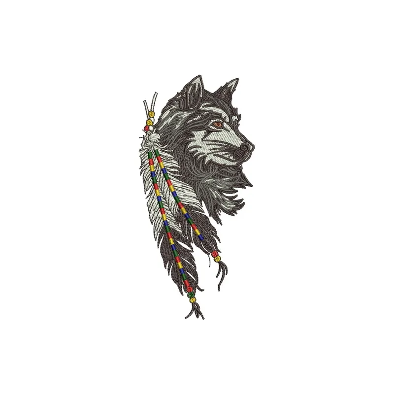 Tribal wolf 2 embroidery design showcasing a detailed wolf motif, ideal for stitching on apparel and home decor.