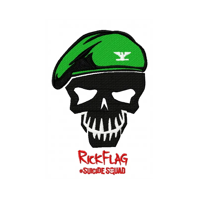 Preview of the Rick Flag embroidery design from the Suicide Squad collection, showcasing intricate stitching details.