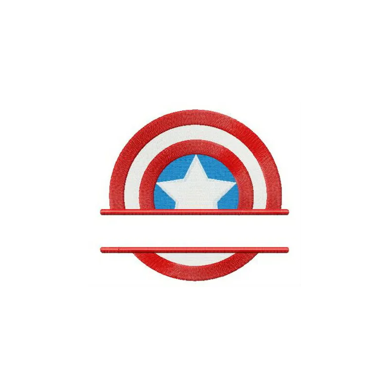 Embroidery design preview of Captain America's shield straight badge, ideal for stitching on t-shirts and bags.
