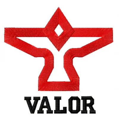 Team Valor logo embroidery design featuring the iconic firebird emblem, ideal for Pokemon-themed stitching projects.