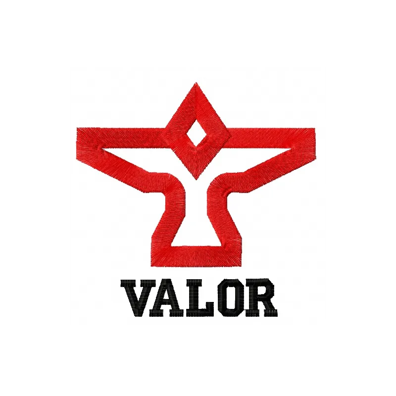 Team Valor logo embroidery design featuring the iconic firebird emblem, ideal for Pokemon-themed stitching projects.