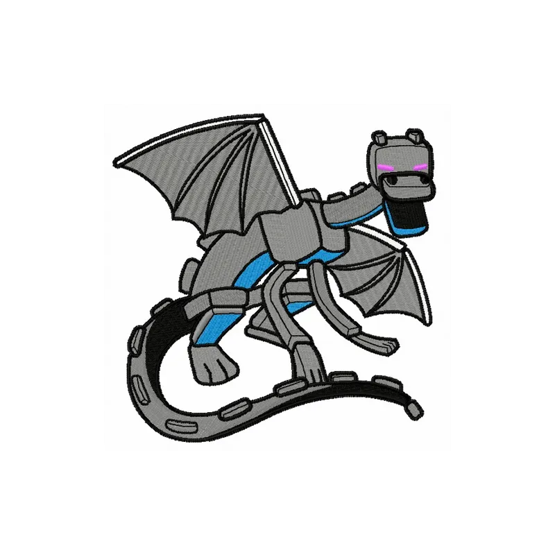 Colorful monster dragon embroidery design inspired by Minecraft, perfect for stitching on hoodies or t-shirts.