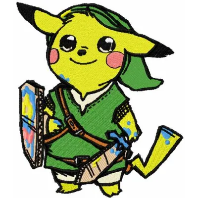 Preview of Pikachu warrior embroidery design showcasing a playful and fierce character for stitching on apparel.