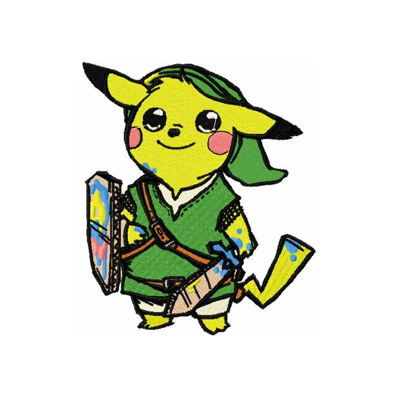 Preview of Pikachu warrior embroidery design showcasing a playful and fierce character for stitching on apparel.