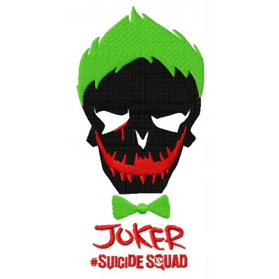 Preview of the Suicide Squad Joker embroidery design showcasing vibrant details for creative stitching projects.