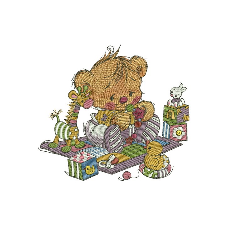 Baby teddy bear with toys embroidery design - Embroidery Design