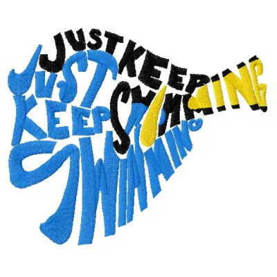 Just Keep Swimming embroidery design featuring colorful underwater themes inspired by Finding Nemo.