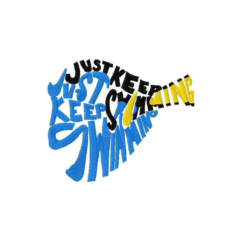 Just Keep Swimming embroidery design featuring colorful underwater themes inspired by Finding Nemo.