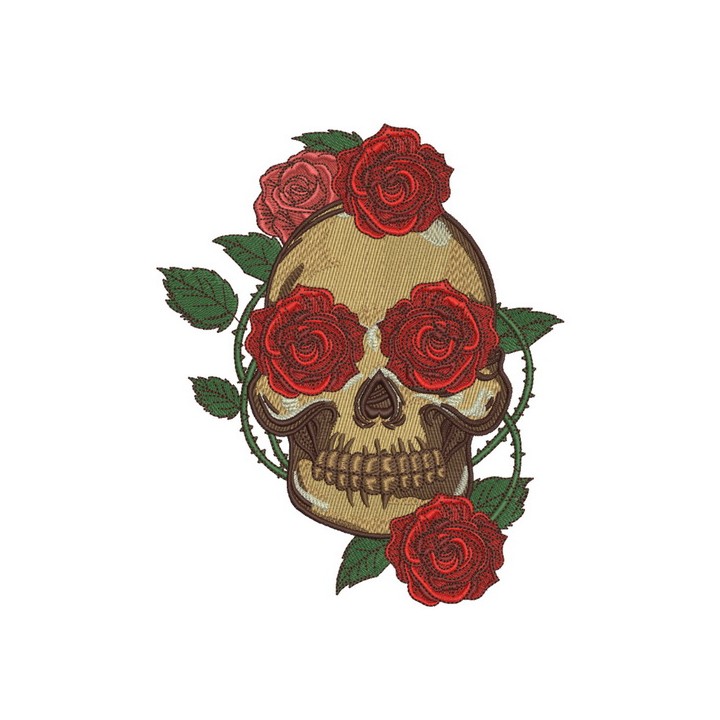 Skull with prickly rose 4 embroidery design - Embroidery Design