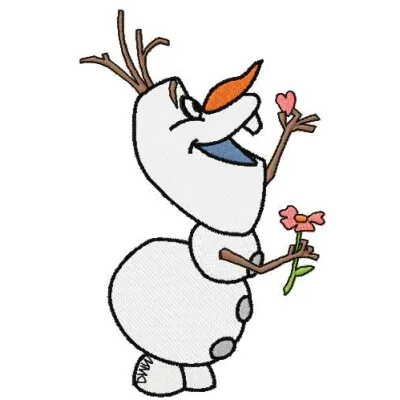 Olaf with flower embroidery design featuring the beloved snowman from Frozen, perfect for whimsical stitching projects.