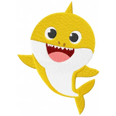 Baby shark embroidery design featuring a playful shark motif, perfect for baby onesies and children's items.