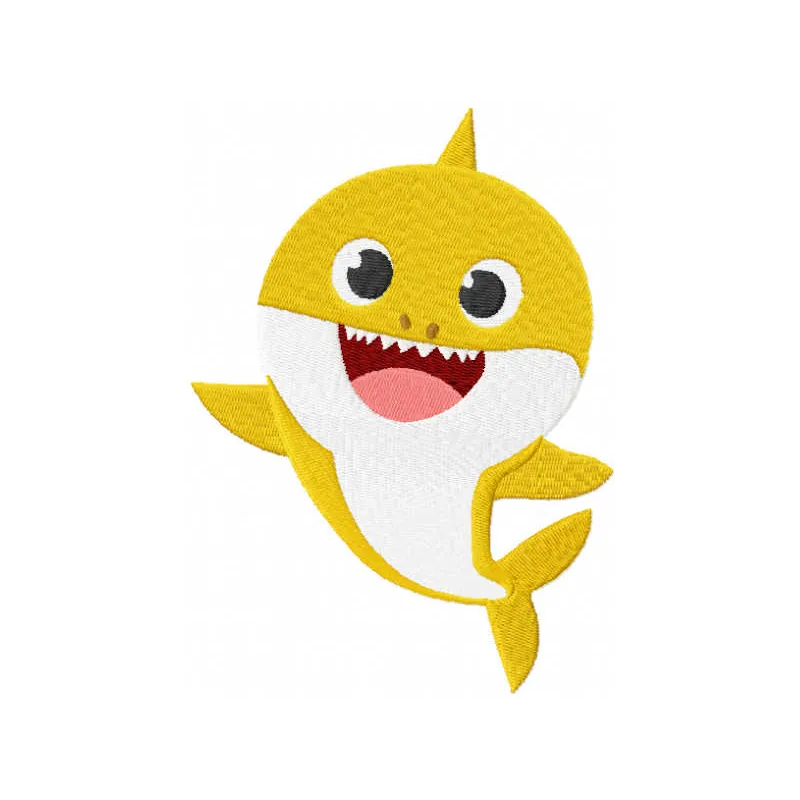 Baby shark embroidery design featuring a playful shark motif, perfect for baby onesies and children's items.
