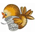 Sparrow with thimble embroidery design featuring a charming bird perched on a thimble, ideal for crafts and gifts.