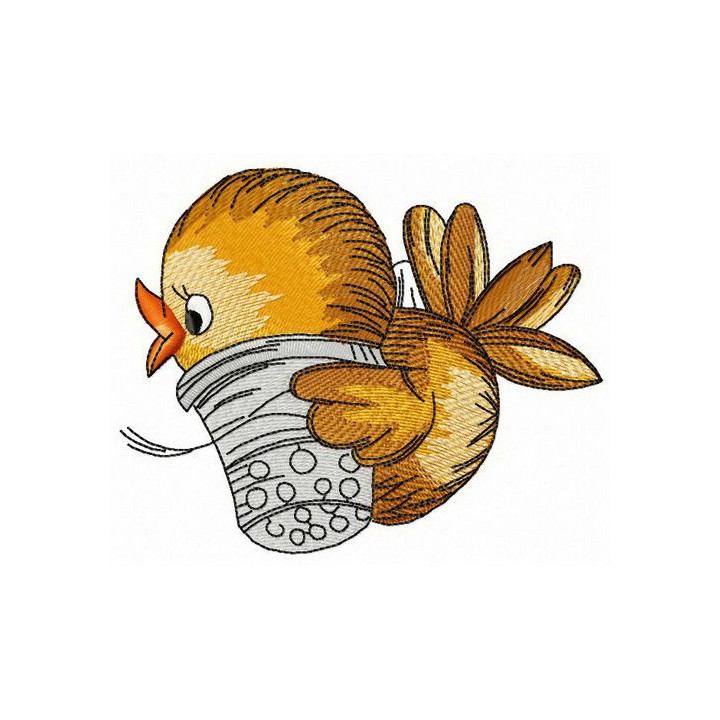 Sparrow with thimble embroidery design - Embroidery Design