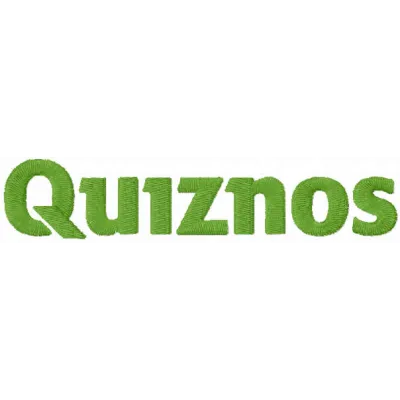 Embroidery design featuring the Quiznos wordmark logo, ideal for fast food-themed projects and creative stitching.