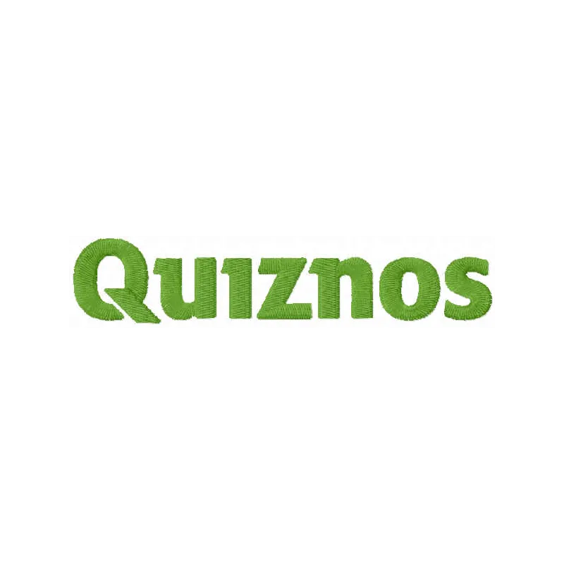 Embroidery design featuring the Quiznos wordmark logo, ideal for fast food-themed projects and creative stitching.