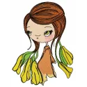 Shy blossom fairy embroidery design showcasing intricate details, perfect for embellishing t-shirts and tote bags.