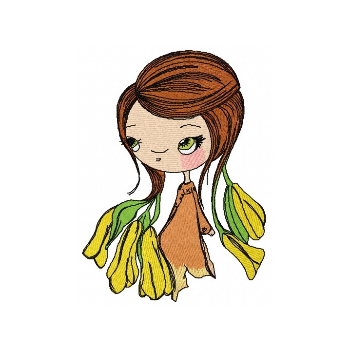 Shy blossom fairy embroidery design - Embroidery Design