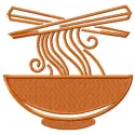 Hot ramen plate embroidery design showcasing a vibrant bowl of noodles, perfect for kitchen-themed projects.