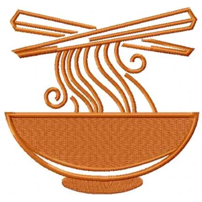 Hot ramen plate embroidery design showcasing a vibrant bowl of noodles, perfect for kitchen-themed projects.