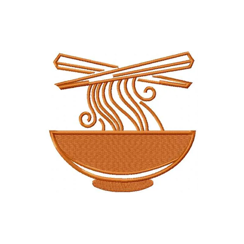 Hot ramen plate embroidery design showcasing a vibrant bowl of noodles, perfect for kitchen-themed projects.