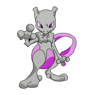 Mewtwo embroidery design showcasing a detailed stitched motif from the Pokemon collection.