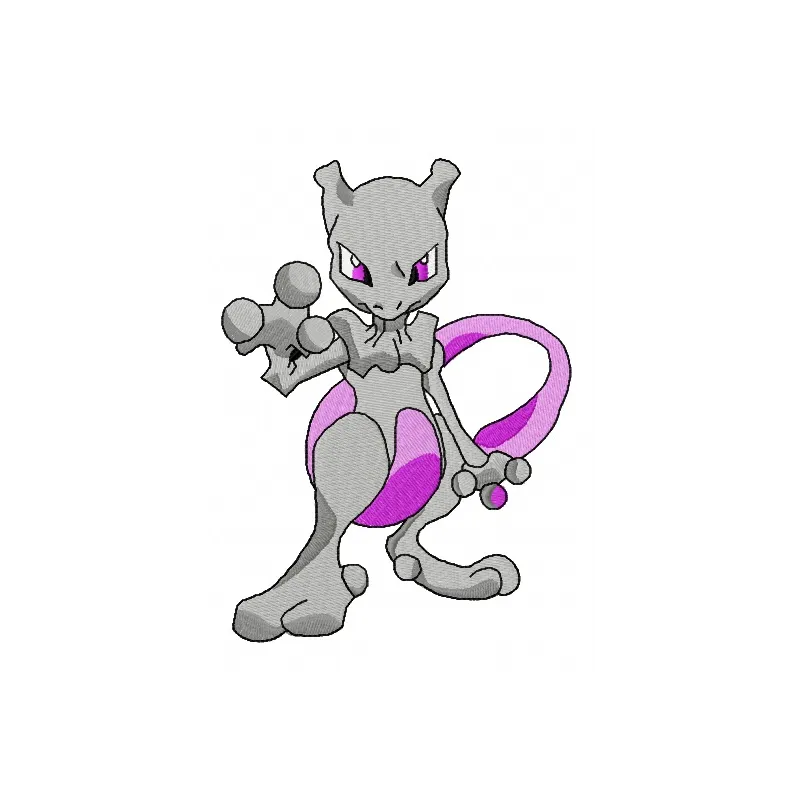 Mewtwo embroidery design showcasing a detailed stitched motif from the Pokemon collection.