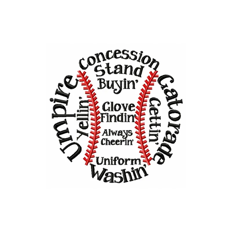 Baseball mom 2 embroidery design showcasing a heartfelt quote for stitching on apparel and accessories.