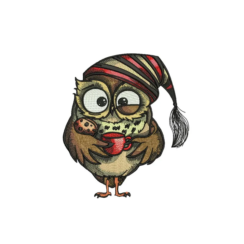 Owl in the morning 2 embroidery design showcasing a whimsical bird motif, perfect for creative stitching projects.