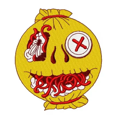 Wormy pumpkin embroidery design featuring a cute worm peeking out, perfect for Halloween-themed stitching projects.