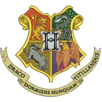 Coat of arms embroidery design inspired by Harry Potter, showcasing intricate stitching patterns for your projects.