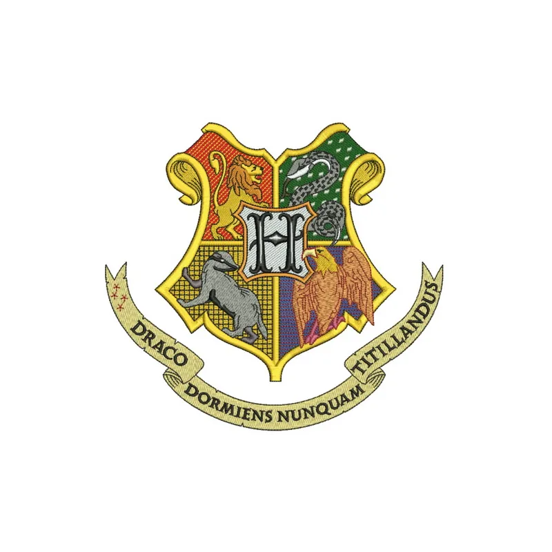 Coat of arms embroidery design inspired by Harry Potter, showcasing intricate stitching patterns for your projects.