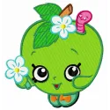 Cute apple embroidery design preview from the Fantastic World collection, showcasing vibrant colors and playful details.