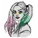 Harley Quinn embroidery design featuring vibrant colors and playful details from the Suicide Squad collection.