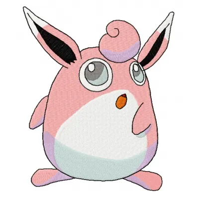 Wigglytuff embroidery design featuring adorable character, ideal for stitching on t-shirts and hoodies.