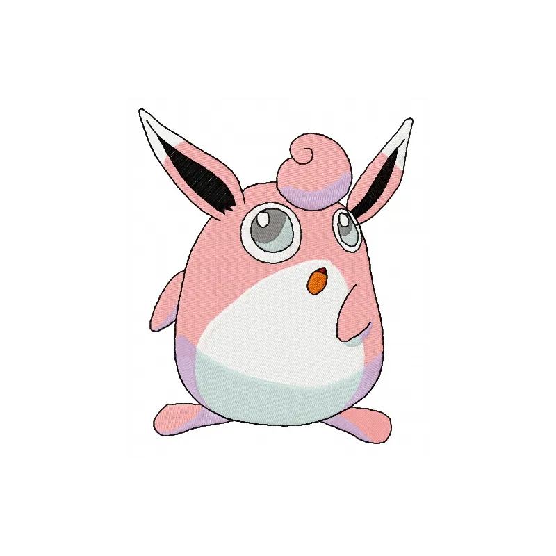 Wigglytuff embroidery design featuring adorable character, ideal for stitching on t-shirts and hoodies.