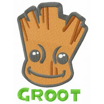 Super hero Groot embroidery design showcasing a playful and creative stitched motif for various fabric projects.