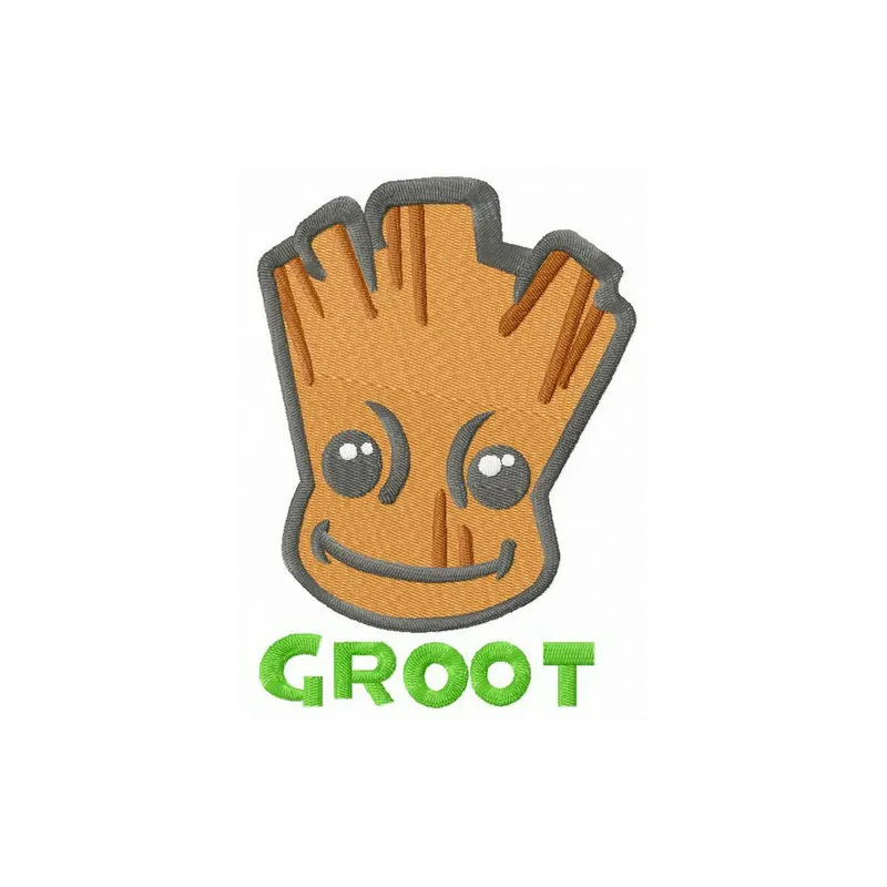 Super hero Groot embroidery design showcasing a playful and creative stitched motif for various fabric projects.