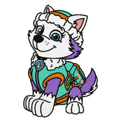 Everest embroidery design featuring the beloved Paw Patrol character, perfect for stitching on t-shirts or tote bags.