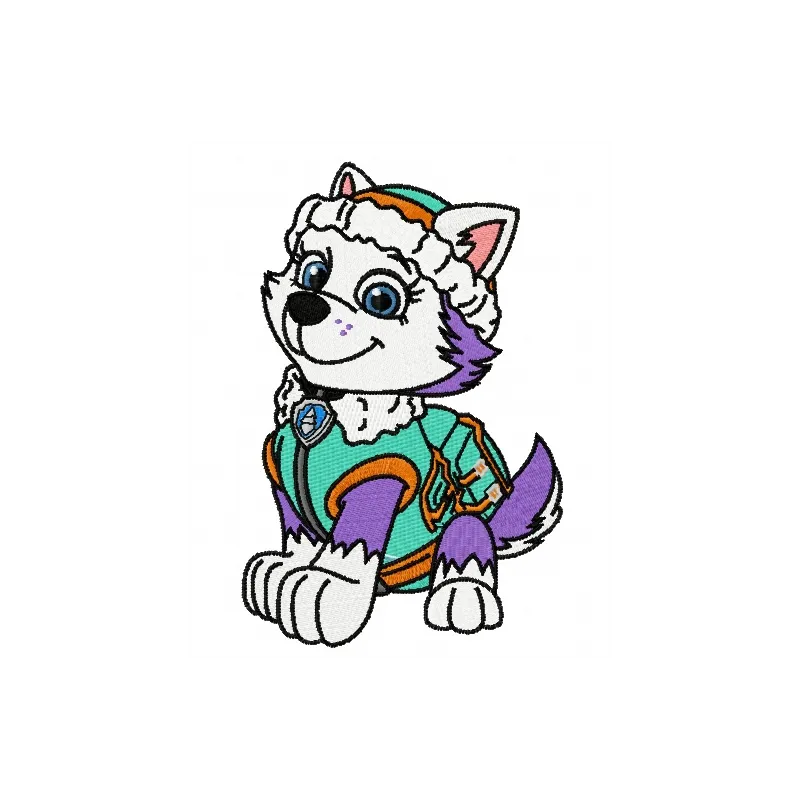 Everest embroidery design featuring the beloved Paw Patrol character, perfect for stitching on t-shirts or tote bags.