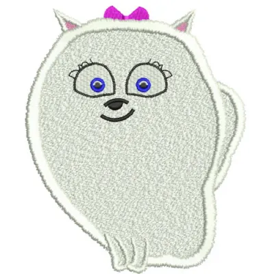 Gidget embroidery design featuring the adorable character from The Secret Life of Pets, perfect for stitching on t-shirts.