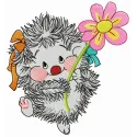 Preview of a charming hedgehog with chamomile embroidery design, perfect for adding a whimsical touch to your projects.