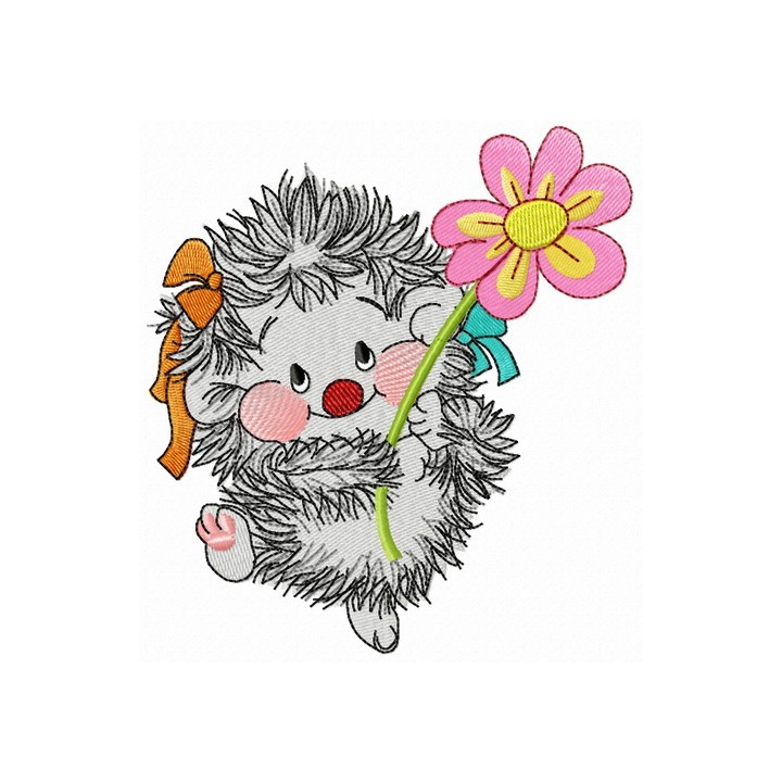 Hedgehog with chamomile embroidery design - Embroidery Design