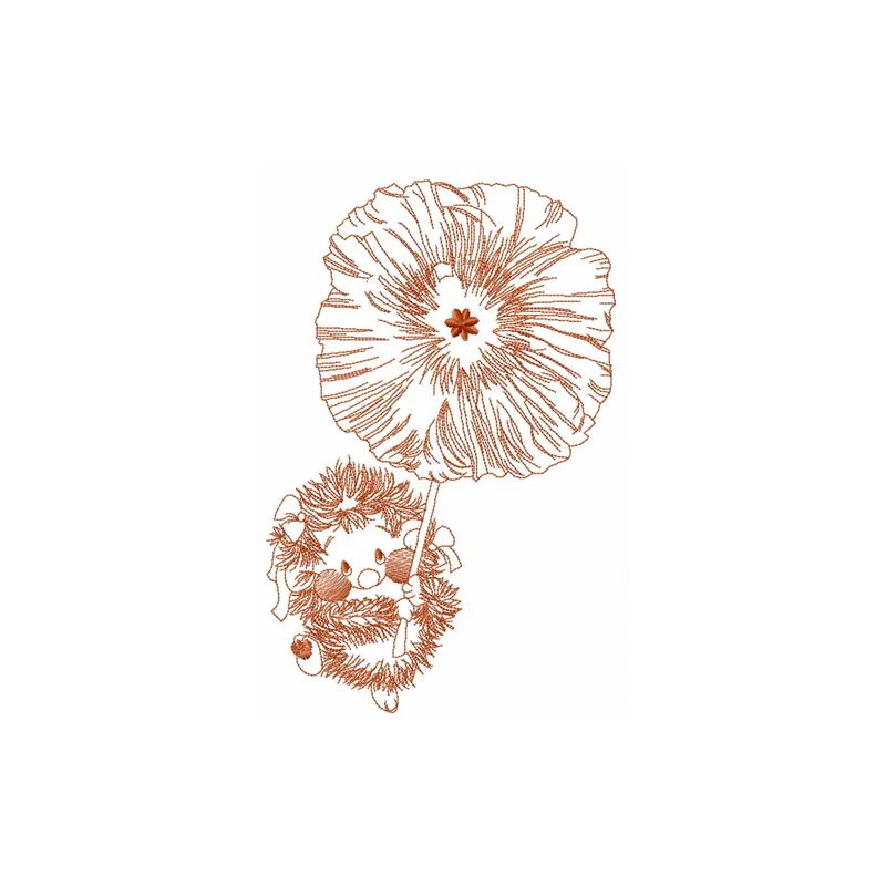 Hedgehog with poppy 2 embroidery design featuring a charming hedgehog surrounded by vibrant poppy flowers.