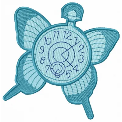 Butterfly clock embroidery design featuring intricate motifs, ideal for decorating home textiles or apparel.