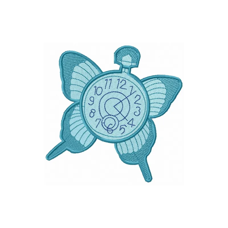 Butterfly clock embroidery design featuring intricate motifs, ideal for decorating home textiles or apparel.